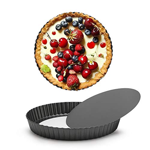 Beasea Mini Tart Pans for Baking, 2pcs 8 Inch Tart Pan with Removable Bottom Small Non Stick Carbon Steel Quiche Pie Pans for Oven Baking - size: 8 Inch, style: Black-Round-2 pack