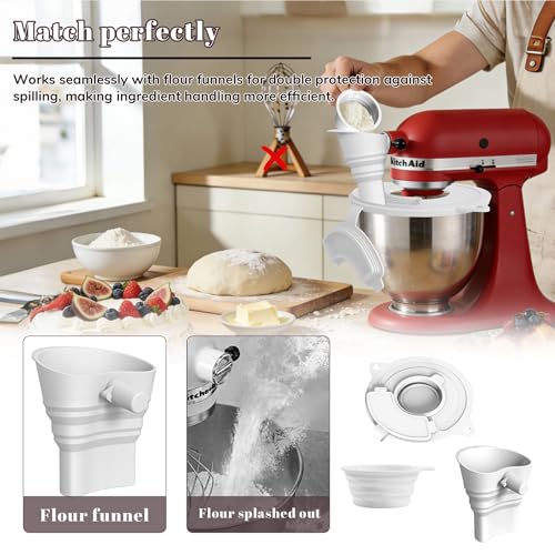 Compatible with KitchenAid Mixer Flour Funnel Splash Guard 3 in 1 Stand Mixer Accessories with Foldable Measuring Cup Large Flour Funnel for Kitchen Aid Mixer - size: 3 in 1