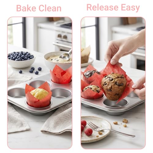 200 Pcs Red Tulip Cupcake Liners for Baking, Standard Size - color: Red