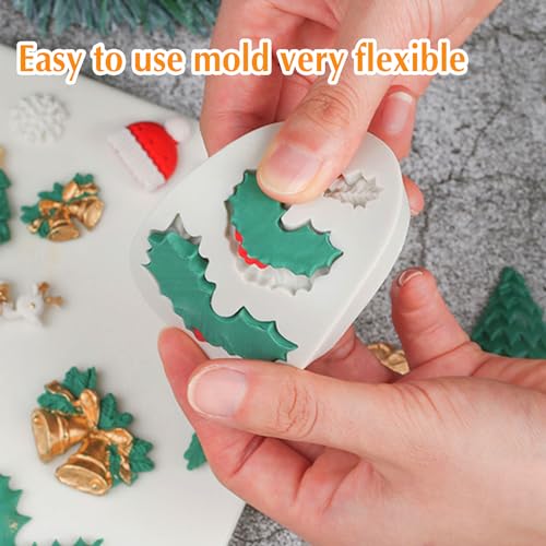 Christmas Fondant Mold Holly Leaf Silicone Fondant Candy Molds Set of 5