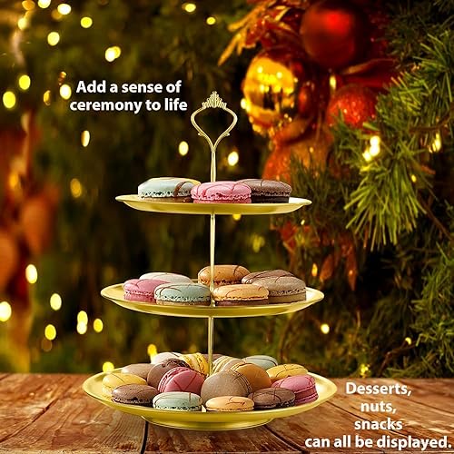 3 Tier Stainless Steel Cupcake Stand, Gold Metal Serving Tray Cake Holder Cake Display Stand for Holiday Dessert Table Decorations Birthday Party Wedding - size: 3 Tier
