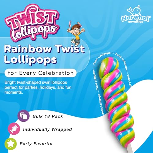 18 Pcs Individually Wrapped Rainbow Twist Lollipops Candy for Goodie Bags - style: Twist
