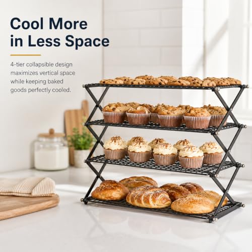 4-Tier Collapsible Cooling Rack with Adjustable 3 Setting Design Stackable Drying Wire Cooling Rack for Cooking and Baking, Roasting ＆ Grilling Gifts for Picnic Party, 2/3/4-Tier Upgraded