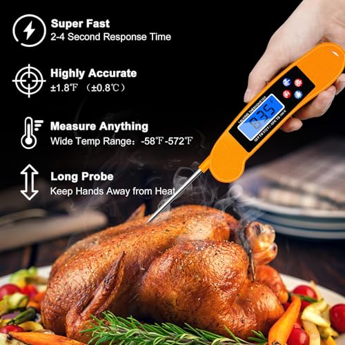 Digital Talking Thermometer for The Blind, Orange Waterproof Instant Read Food Thermometer with Talking Function and Backlight, Meat Thermometer with Probe for Cooking and Grilling, and More - color: Orange