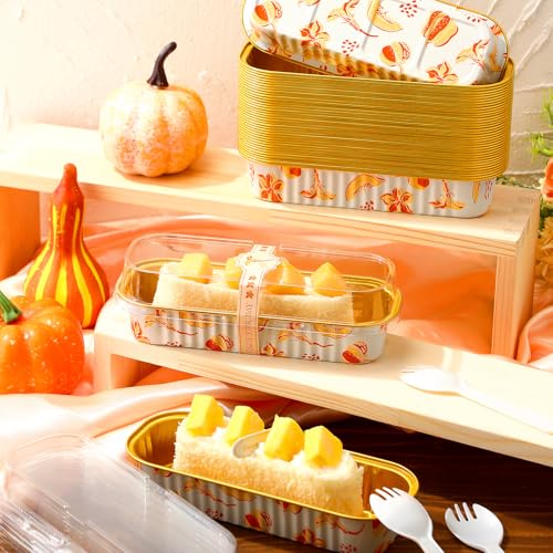 Tioncy 100 Pcs Mini Loaf Pans with Lids Spoons, Pumpkin - style: Pumpkin