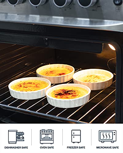Taeochiy 8 Oz Creme Brulee Ramekins, Porcelain Ramekins Oven Safe, Round Tart Pan Mini Fluted Quiche Dishes, Set of 6, White (Pack of 2) - size: 5.1*1.1 (Pack of 2)