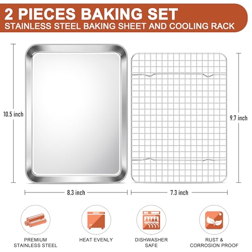 E-far Baking Sheet with Wire Rack Set, 10.5" x 8.3" (1 Pan +1 Cooling Rack) - size: 10.5"x8"