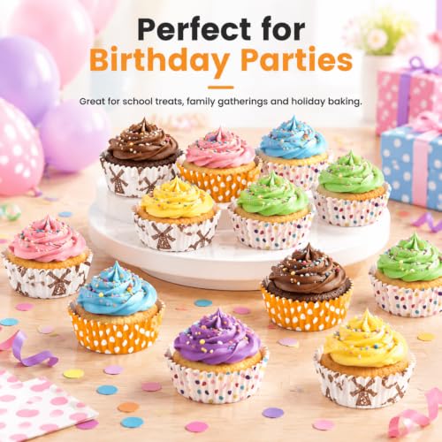 YOUEON 600 Pcs 3.5 In Jumbo Cupcake Liners Greaseproof, 6 Oz Large Paper Baking Cups Non-Stick, Jumbo Muffin Liners for Muffins, Cupcakes, Brownie, Quiche, Mini Snacks, Recyclable, 3 Pattern