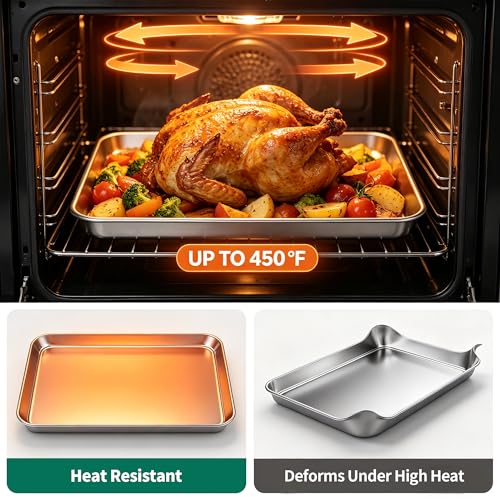 Stainless Steel Cookie Sheets for Baking Set of 3, Stainless Steel Baking Sheet, 9.3/12.5/16 Inch Sheet Pans, Non Stick, BPA Free, Dishwasher Safe, Durable and Easy Clean (Set of 3-9,12,16”) - size: Set of 3 - 9.3/12.5/16”