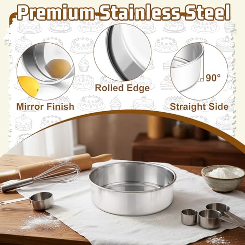 E-far 7 Inch Cake Pan Set of 3, Stainless Steel Round Baking Pans Tins - size: 7 x 2 Inch