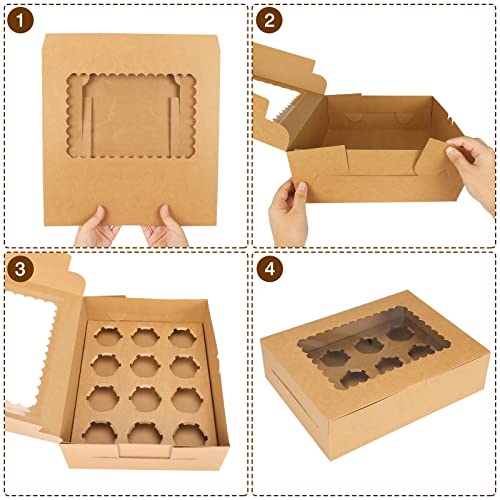Moretoes 34pcs Cupcake Boxes,12 Count Cupcake Containers with Window&Insert - color: Brown, size: 13*10*3.5inch