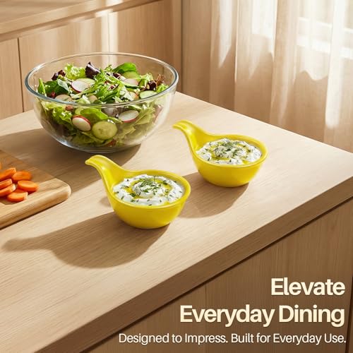 Flexzion Small Dipping Bowls with Handles, Ceramic Yellow, 3 oz, 6-Pack - color: Yellow