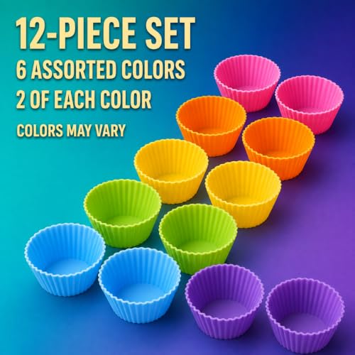 Reusable Silicone Baking Cups, 12 Pack Non-Stick Muffin Liners