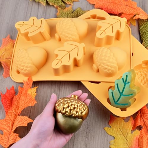Fall Soap Molds Silicone, 2 Pack Acorn Leaf Thanksgiving Mold 12 Cavity - color: Thanksgiving Fall
