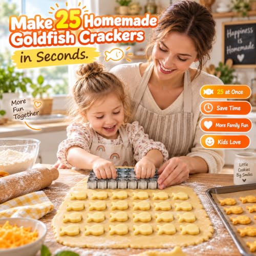 25-Cavity Goldfish Cracker Cutter, Stainless Steel Homemade Snack Maker - color: Mini Fish