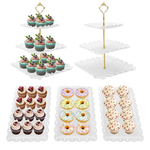 5 Pcs Dessert Table Display Set, Square Cupcake Stand, White - color: White Square