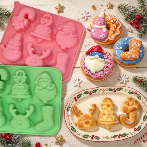 Christmas Silicone Mold, 2Pcs Christmas Chocolate Molds, 6-Cavity - color: Pink+Green