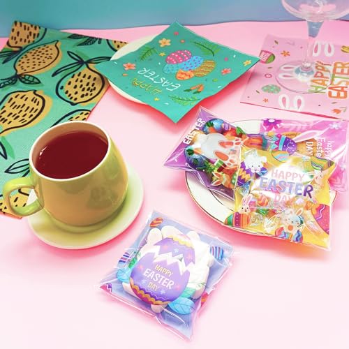 Jagrove 100PCS Cellophane Bags 4X4 Inch Clear Self Sealing Goodie Candy Cookie Snack Treat Bags for Easter Party Supplies Bakery - color: Bunny Print B, size: 100 Count (Pack of 1)