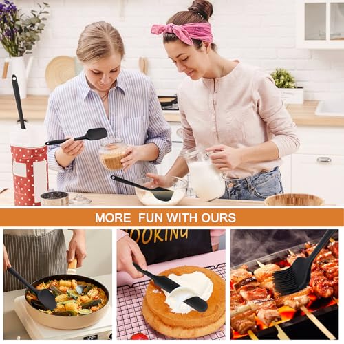 Silicone Spatula Set 6 Pack Food Grade Kitchen Utensils with Silicone Brush - color: Black