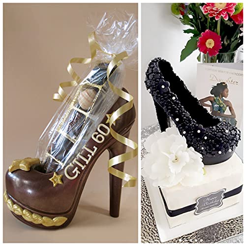 Sakolla High Heel Shoe Chocolate Molds, 3D Shoe Candy Molds Large Thick Soled Stiletto Molds with 4 Clips Cake Decoration for Wedding Birthday Party Baking Pastry Tool - color: High Heel Shoe/Transparent