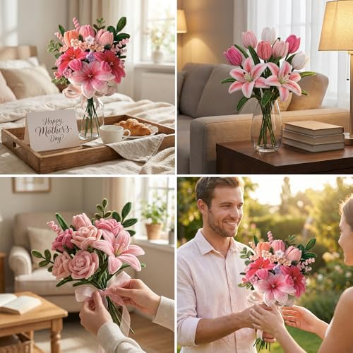 Eywwuu 540 Pcs Pipe Cleaner Flower Kit, DIY Flower Bouquet Making Kit with 5 Pastel Chenille Stem Colors, 30 Floral Stems, Tape, Stamen, Glue Sticks, Pliers and Brush for Rose Tulip Lily Crafts