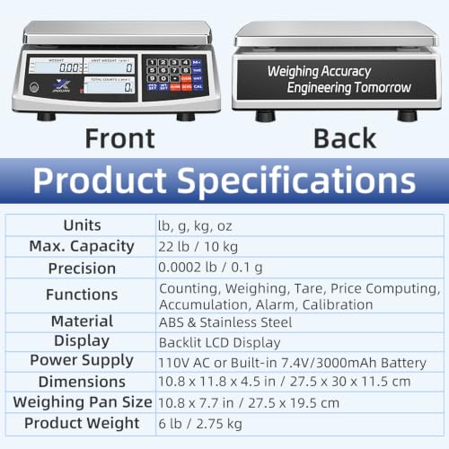 Industrial Price Counting Scale, 22lb/10kg x 0.1g Digital Bench Scale Inventory Scale for Small Parts Coin Scale, lb/g/kg/oz Units Electronic Gram Scale with LCD Backlit Display Large Platform - style: 10kg x 0.1g