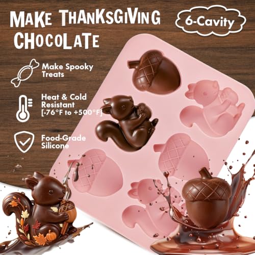 2PCS Thanksgiving Silicone Molds, 6-Cavity Acorn Squirrel Fall Molds - color: Small - Squirrel Turkey