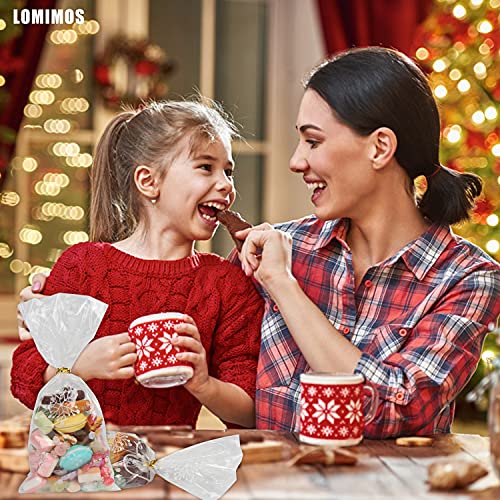 LOMIMOS 120pcs Christmas Cellophane Treat Bags,Clear Plastic Candy Cookie Packing Bags with Twist Ties for Winter Holiday New Year Xmas Party Supplies(Snowflakes) - size: 5x11 Inch (Pack of 120)