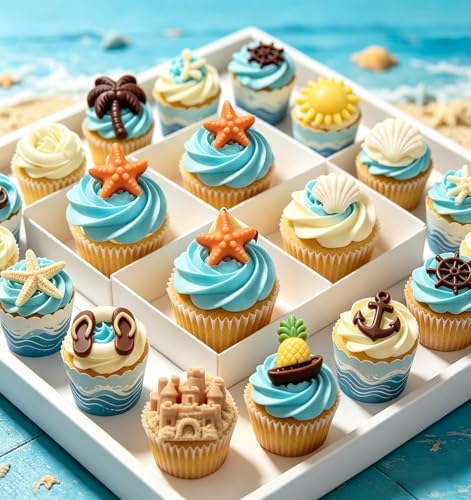 2Pcs Summer Beach Theme Silicone Molds for Chocolate, Coconut Tree Starfish Shells Beacon Pineapple Shape Candy Chocolate Mold for Tropical Summer Party Marine Jello Cookie Ice Cube Baking Mould - color: B