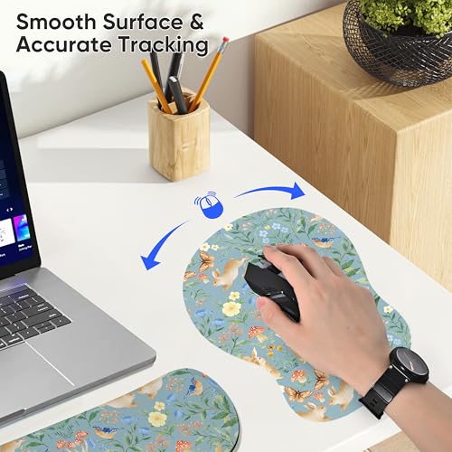 Mouse Pad Wrist Rest Support Keyboard Set Circle Coaster Gaming Mouse Pad Ergonomic Gel Memory Foam Set for Computer, Laptop, Office, Pain Relief, Comfortably Typing Rabbit KM-40 - color: Km-40