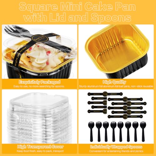 Square Mini Cake Pans with Lids, Aluminum Foil, Black Gold, ZOXILEN - color: Black/Gold