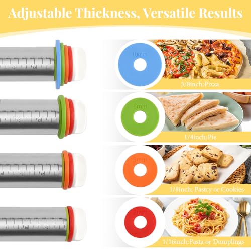 Adjustable Rolling Pin with 4 Thickness Rings for Baking, Cake Pop Roller