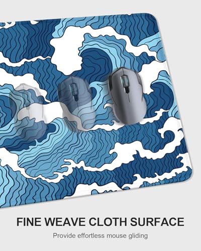 Large Mouse Pad with Wrist Rests for Keyboard & Mouse, Thick Soft Ergonomic Memory Foam Wrist Supports, Big & Long Desk Mat 35.5 x 15.7 in, for Office Gaming Computer, Blue Wave - color: Blue Japanese Wave