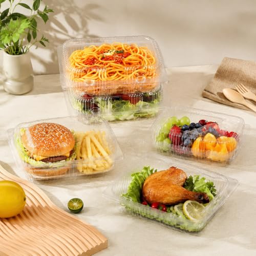 40 Pack Disposable Plastic Hinged Food Containers with Clear Lids