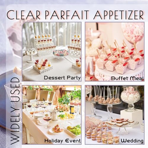 Jnnzzggu 100Pcs 3.5 oz Mini Dessert Cup with Spoons,Square Plastic Dessert Cups,Clear Parfait Appetizer Cup for Ice Cream,Birthday,Parties,Jellies,Nuts,DIY,Wedding - size: 100pcs 3.5oz