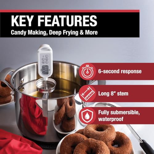 CDN Waterproof Thermometer | Long 8” Stem | NSF Certified | Quick 6-Second Read | For Deep Frying, Candy, General Cooking | Fully Submersible | Stainless Steel Tip | DTW450L - size: 8-Inch Long Stem