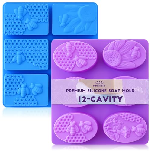 HKNMTT 2Pcs Bee Honeycomb Soap Molds 6-Cavity Square Oval Silicone Mold - style: Bee & Honeycomb - 2PCS