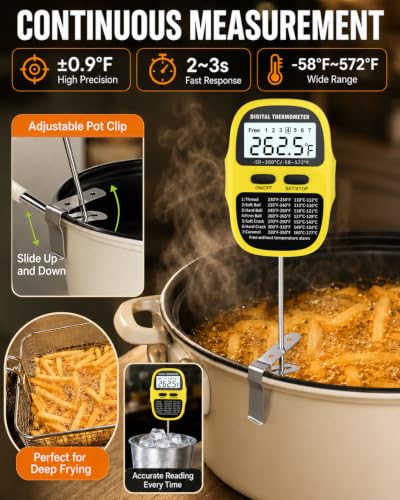 Candy Thermometer Digital Deep Fry Oil Thermometer with 7 Preset Modes - color: YELLOW