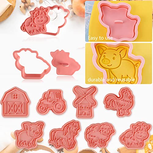 Farm Cookie Cutters Set, 8 Pcs Cookie Cutter with Plunger Stamps - color: Farm Cookie Cutters With Plunger Stamps