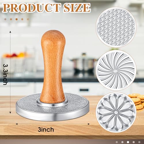 Wenqik 3 Pcs Cute Round Metal Cookie Stamp Press with Wooden Handle - style: Cute