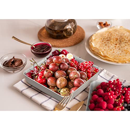 9 Inch Square Cake Pan Set of 2, Stainless Steel Baking Brownie Pan for Lasagna, Roaster Oven Cookie Sheet BBQ Grilling Pan for Baking Breads, Grilling Chicken & Vegetables, Dishwasher Safe