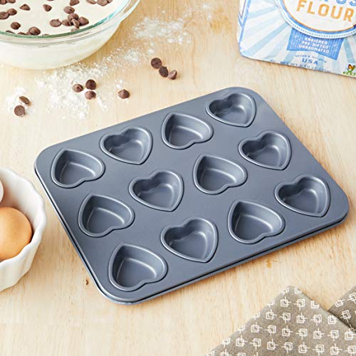 Fox Run Mini Heart Muffin Pan, 12-Cup, Preferred Non-Stick, Gray - style: Mini Heart Muffin Pan