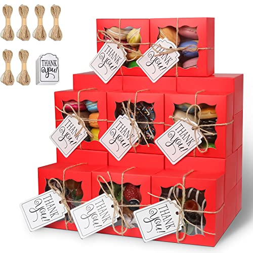 KPOSIYA 60pcs Small Cookie Boxes with Window, 4x4x2.5 Red Bakery Box - color: Red, size: 60