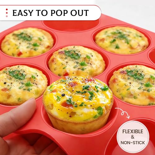 Silicone Muffin Pan, Mini Muffin Pan, Regular 12 Cups and Mini 24 Cups Cupcake Tin Set of 2 for Baking Egg Bites - size: 24-Cup Mini & 12-Cup Regular