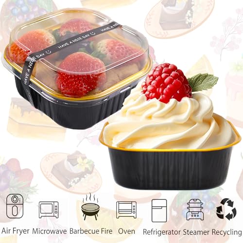 10oz Mini Cake Pans With Lids 50 Pack ,Mini Loaf Pans 4”x4” Cake Container - color: 10OZ-Black