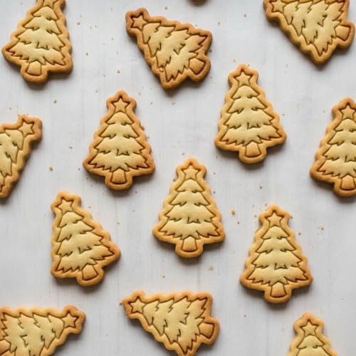 BAKERLOGY Christmas Tree Mini Cookie Cutter & Stamp Set – Festive Tree Biscuit Cutter Embosser for Holiday Cookies, Winter Baking, Cupcake Decoration Tool