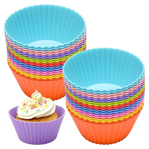36 Pack Silicone Baking Cups, Reusable Muffin Liners Non-Stick Cupcake Molds, Small Baking Cups Truffle Cake Pan Set for Baking, Dishwasher Safe & Easy to Remove, Multicolor - size: Pack of 36