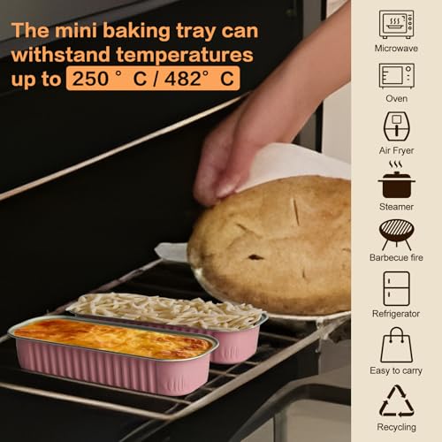 100 Pack Mini Cake Pans with Lids and Spoons, Mini Loaf Baking Pans 6.8oz, Small Disposable Aluminum Foil Loaf Pans, Rectangular Baking Containers for Party and Picnics, Cheesecake Pans (Pink) - color: Pink