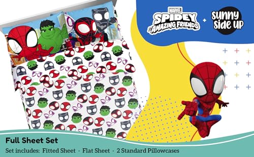 Sunny Side Up Spidey & His Amazing Friends Full Sheet Set - 4 Piece Kids Bedding Set Includes Pillow Cover - Super Soft Superhero Microfiber Sheets Features Miles Morales & Ghost Spider - color: Multi - Spidey & Friends, size: 4 Piece Full