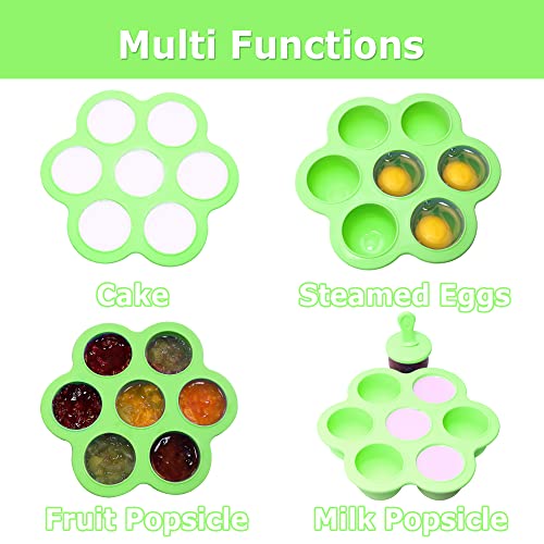 Silicone Popsicle Molds 7-cavity DIY Ice Pop Mold with Colorful Sticks For egg biting ice cream molds storage containers non stick cake molds (Green) - color: Green